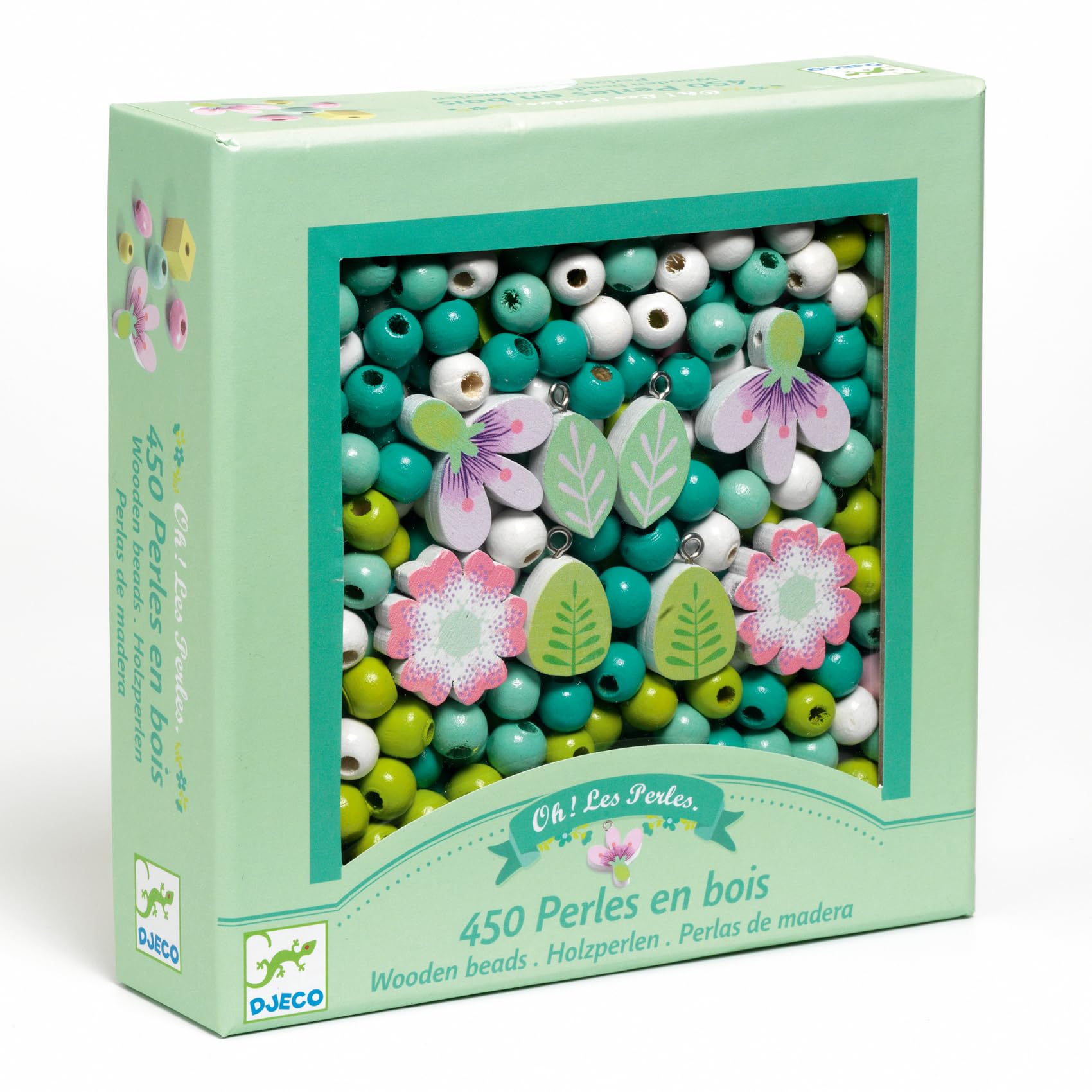 DJECO Coffret L'Art du Fil - Perles et Bijoux - Enfants de 4 à 8 Ans - Créations de Colliers et Bracelets - Compétences Motrices et Créativité - 450+ Perles et 8 Charms, Fil Élastique de 6m