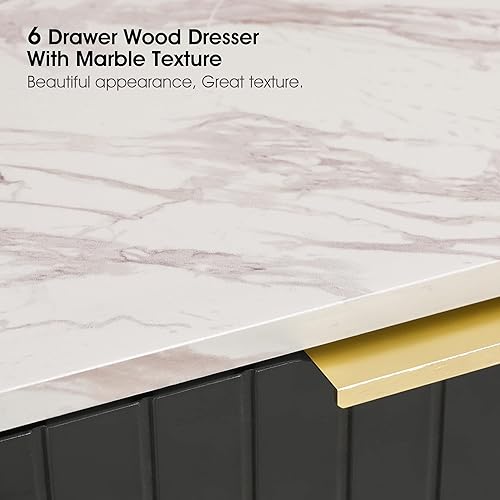 Miniatura 5 de Anbuy Cómoda de mármol blanco con 4 cajones para dormitorio, cajón superior de mármol sintético con asas doradas para dormitorio, sala de estar,