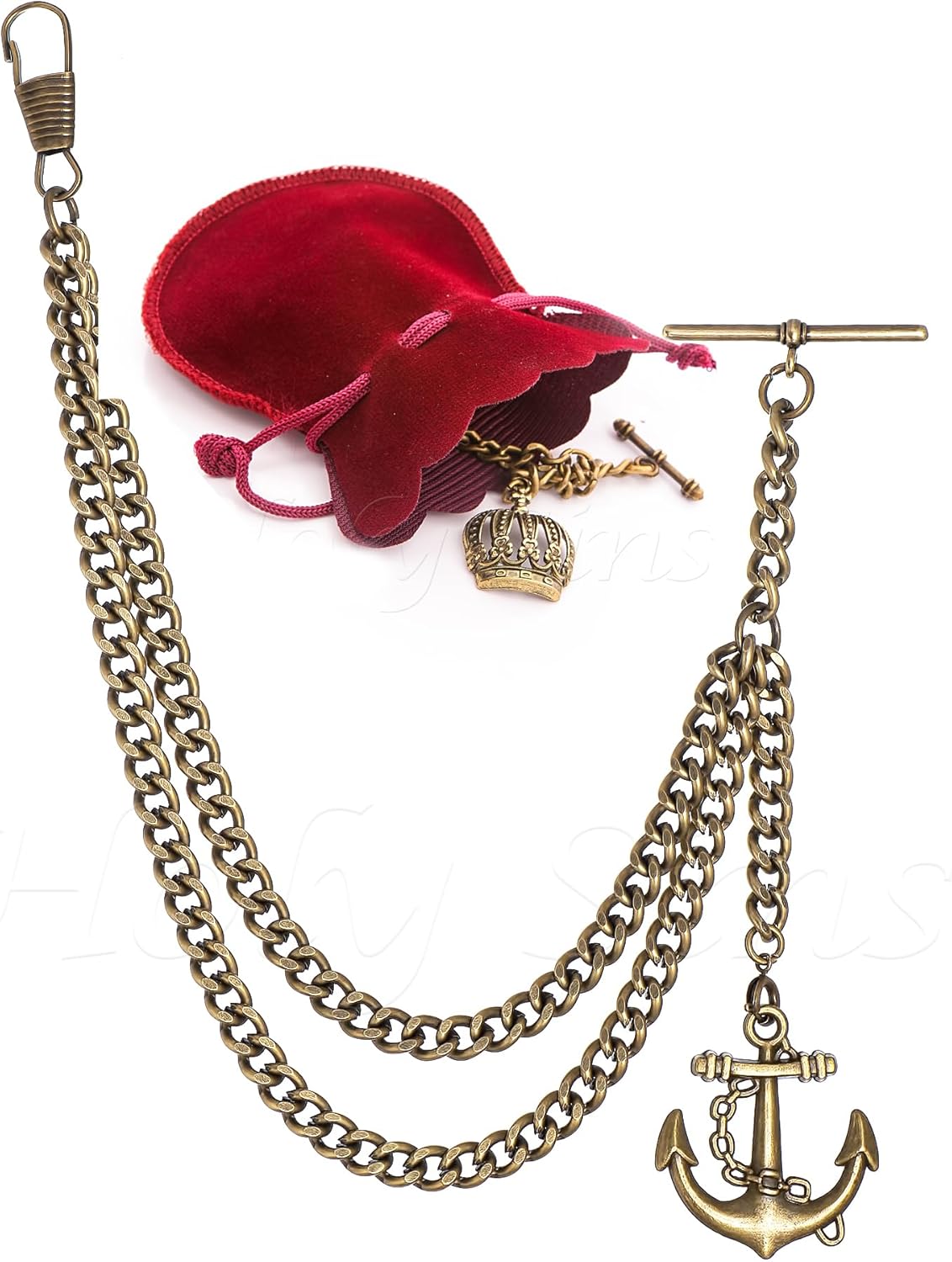 Made in The UK Bronze Colour Single Albert Pocket Watch Chain with Anchor Pendant