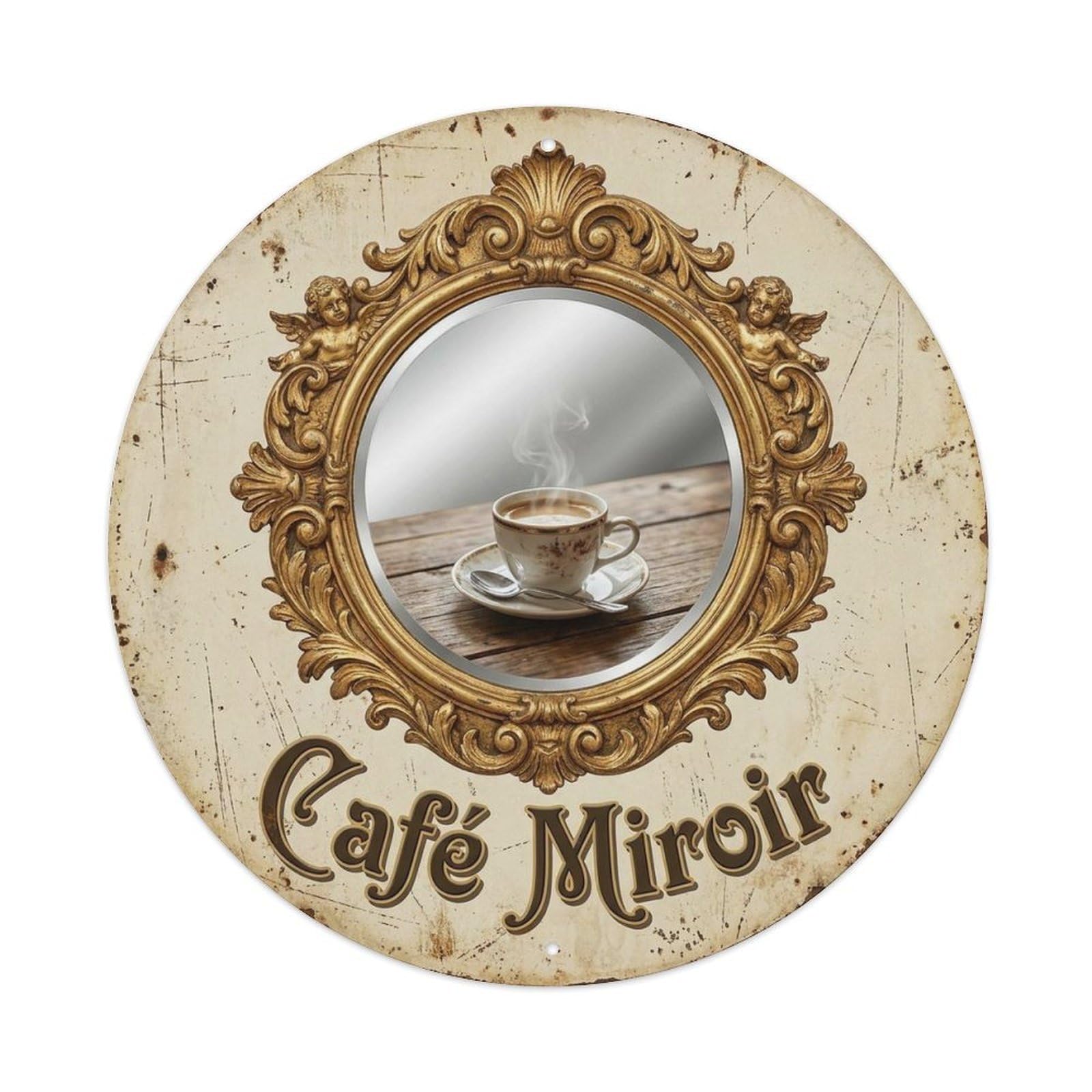 Mirror Morning Ornate Brew Latte Coffeehouse Vintage Metal Tin Sign Plaque Wall Decor for Cafe, Man Cave, Club Bar, Office, Home Garden Round Metal Poster 8x8Inch