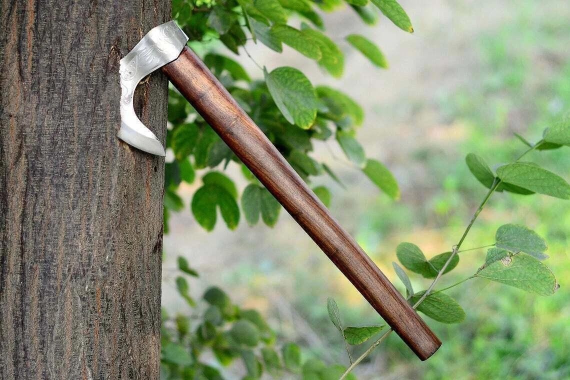 Viking Axe High Carbon Steel Sharp Blade Hand Forged Hunting Camping Axe, Rosewood Handle, Viking Bearded Outdoor Axes, Hatchet Axes, Tomahawk Gift, Wood Splitting, Xmas Birthday Gift with Cover