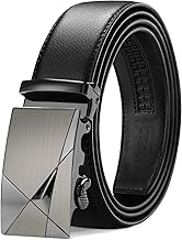 TANGCHAO Ceinture Hommes Réglable à Cliquet Boucle Automatique Ceinture en Cuir pour Homme 35mm de Large Noir 115-145cm