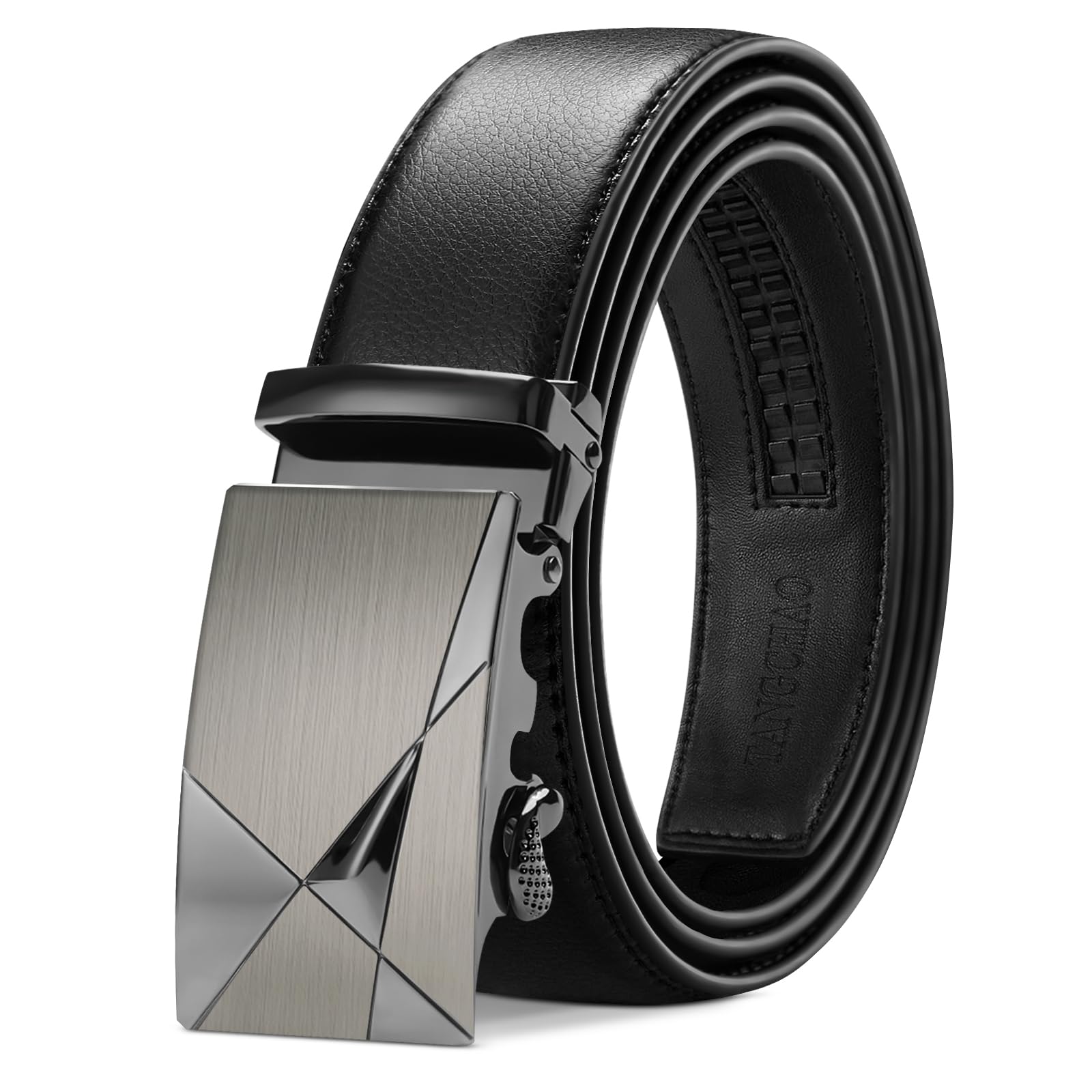 TANGCHAO Belts for Men, Mens Leather Ratchet Belt 1 3/8", Adjustable Belt Fit Everywhere Black Length 115cm