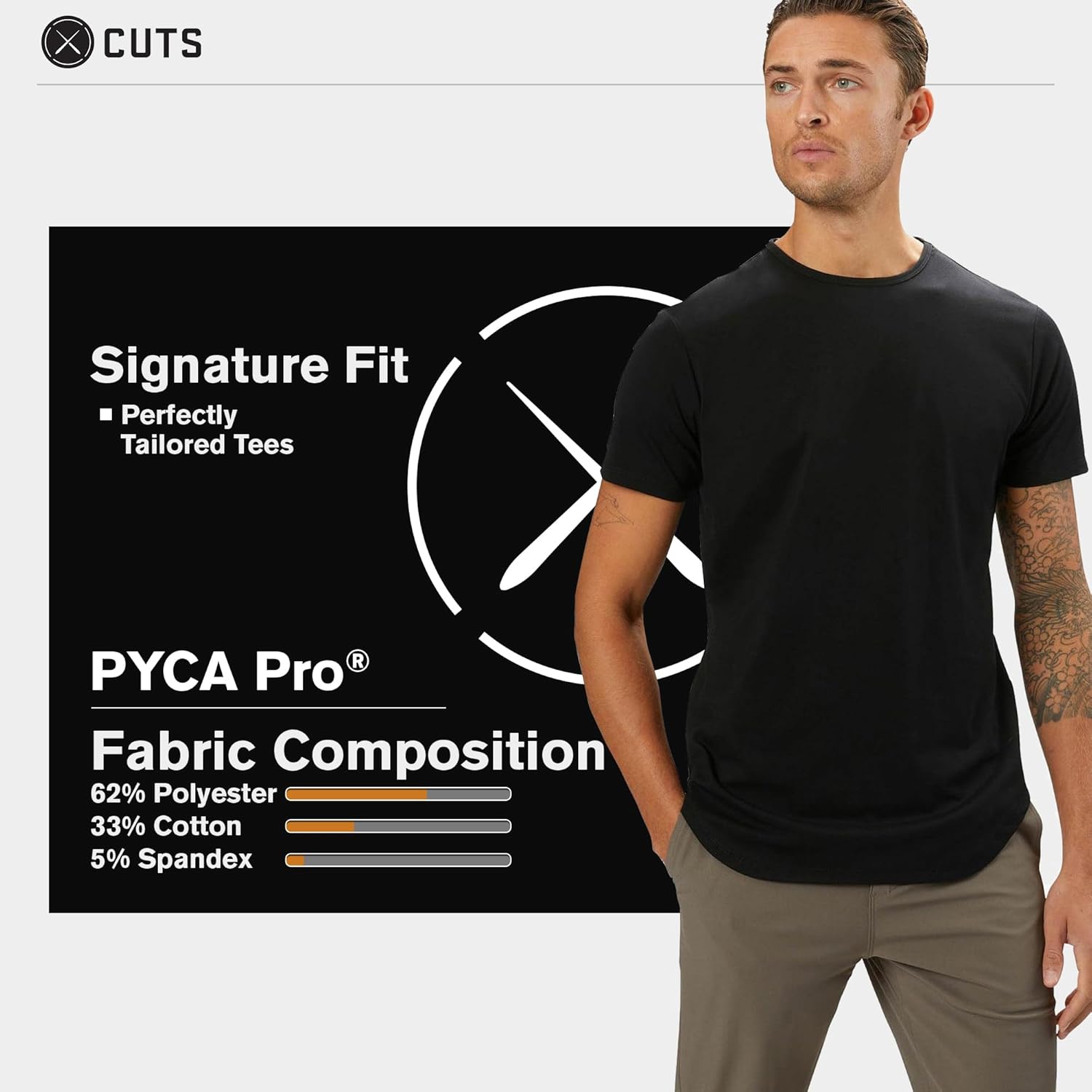 Cuts Clothing Men's Premium AO Crew Neck Casual Short Sleeve T-Shirt | Classic Elongated Hem | PYCA Pro Soft Fabric - Image 6