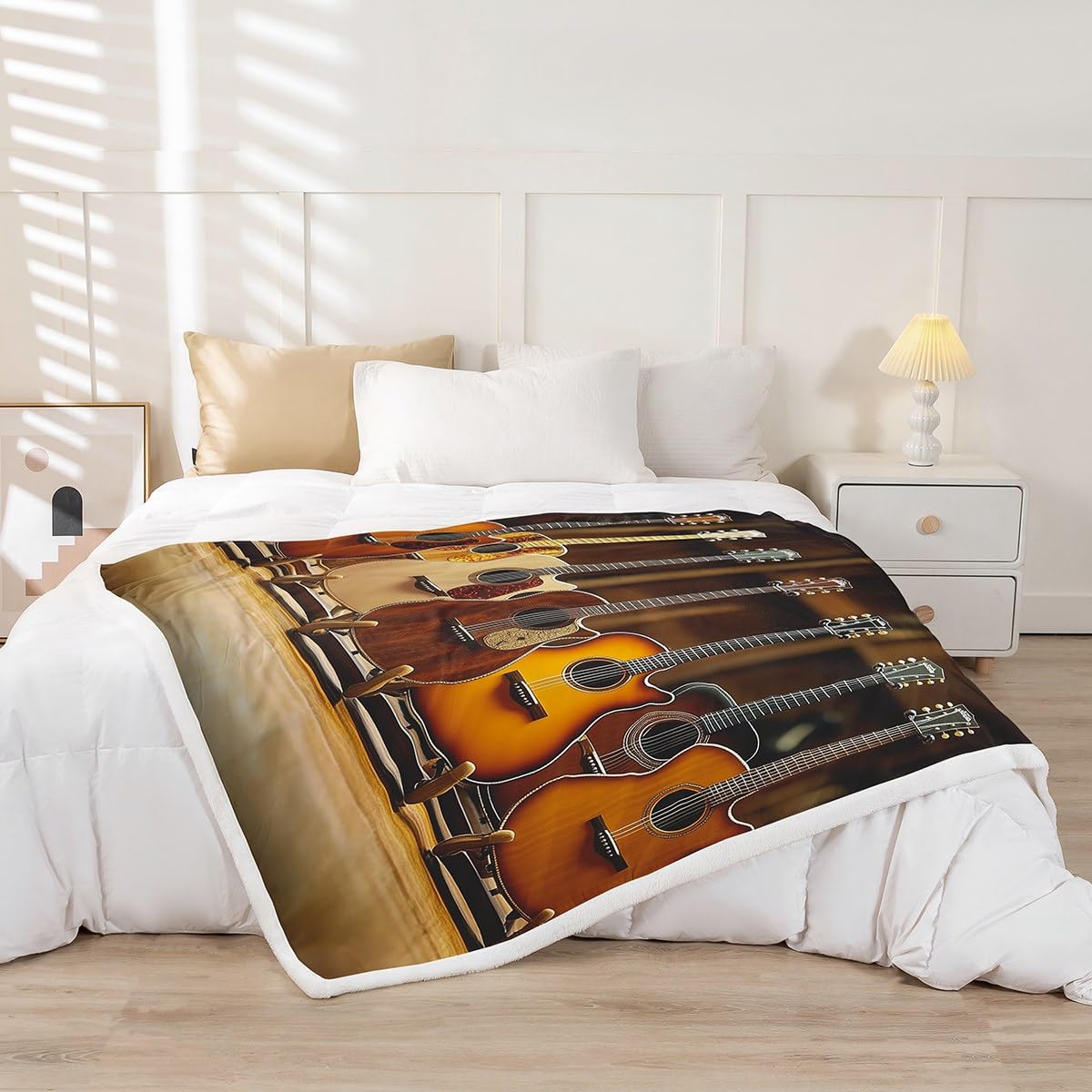 Coperta a tema chitarra strumento musicale Rock Roll coperta per ragazzi musica country occidentale super morbida rughe tappeto Sherpa tappeto artistico amante della musica regina 228 x 228