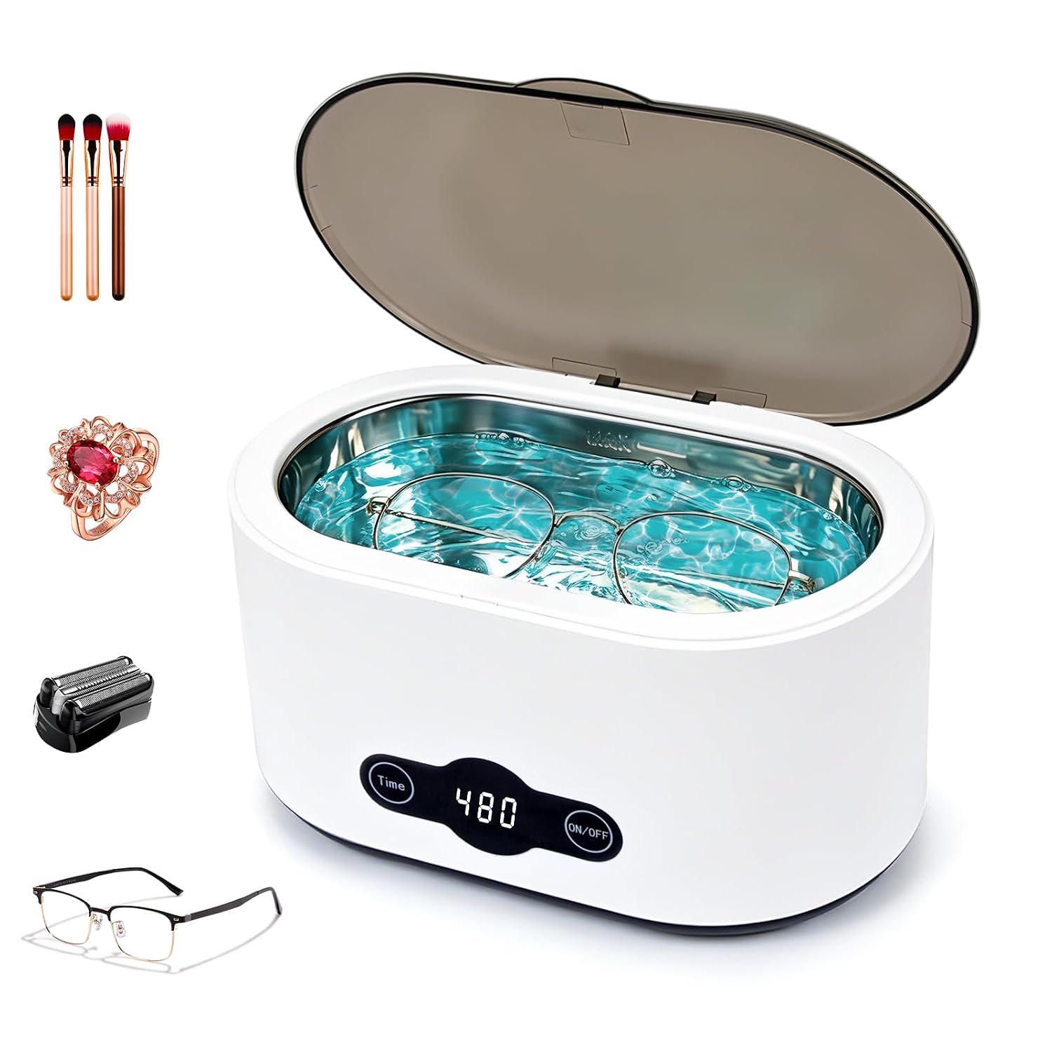 Ultrasonic Jewelry Cleaner, 45kHz Sonic Glasses Cleaner | 35W 22oz (650 ml), 304 Stainless Steel Tank Portable Ultrasonic Cleaning Machine for Eyeglasses, Rings, Watches, Razors, Home Use