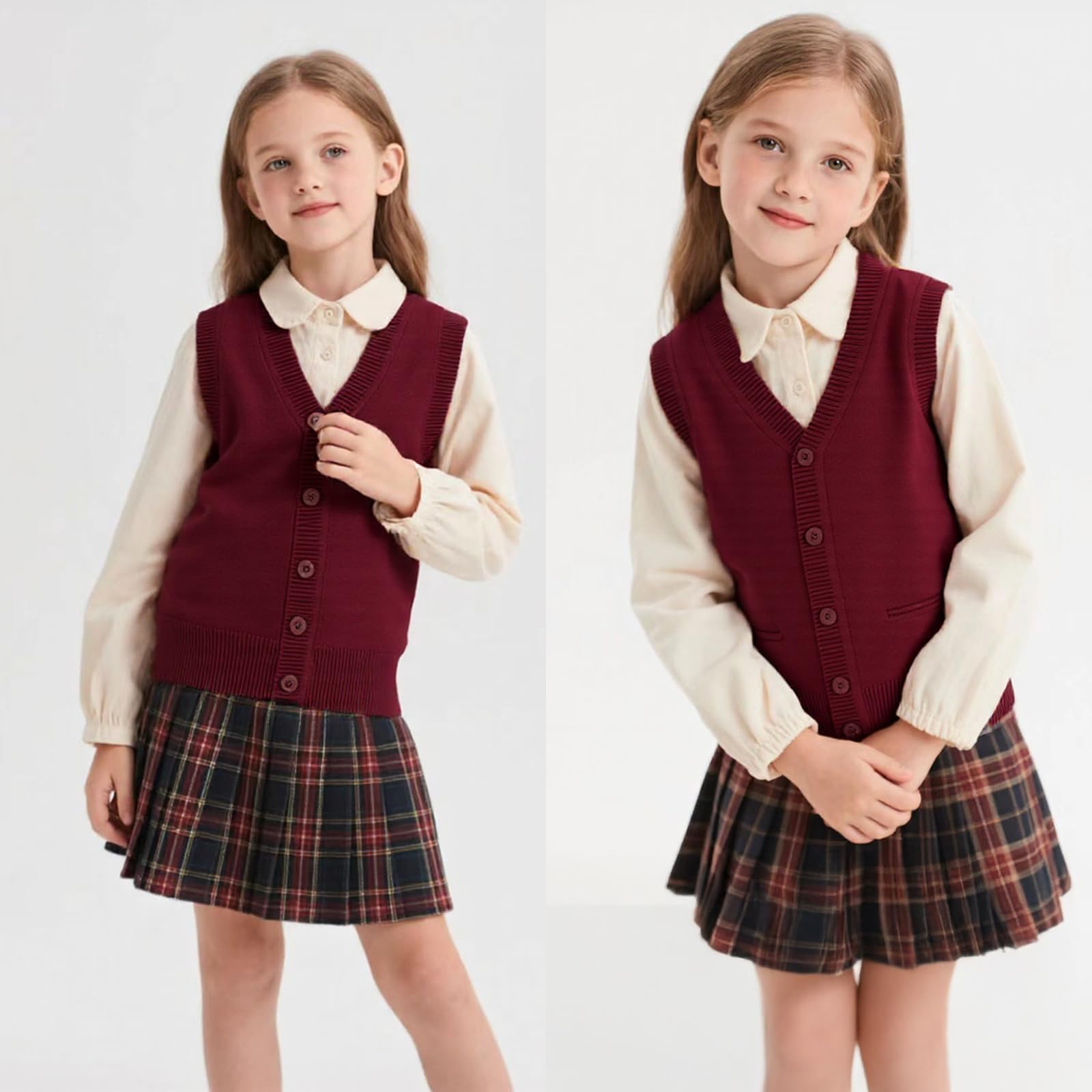 Yanmucy Gilet tricoté sans manches à col en V pour garçons et filles, uniforme scolaire, pull cardigan assorti pour enfants âgés de 5 à 14 ans