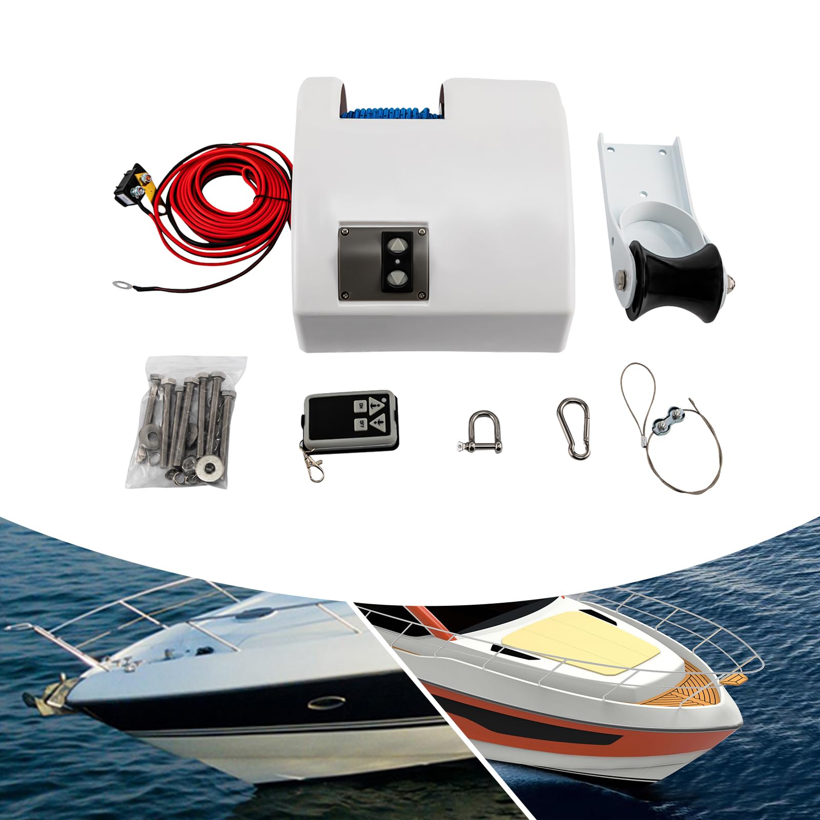 Molinete eléctrico, cabrestante de ancla de agua salada, cabrestante eléctrico, ancla de agua dulce y salada, para barcos con control remoto inalámbrico, molinete de ancla, 12 V, 45 lbs, 70