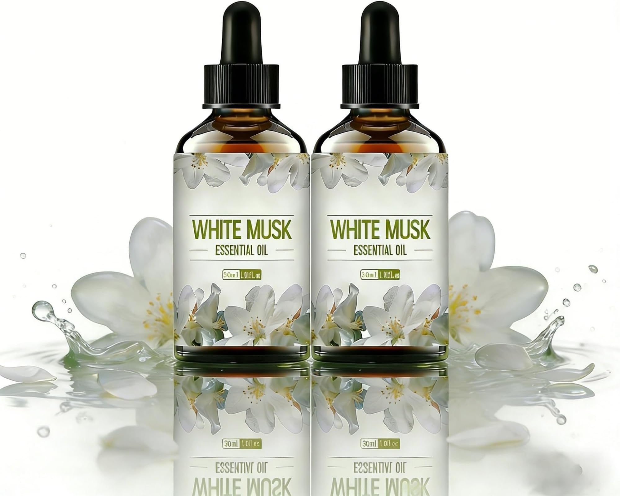White Musk Essential Oil(30ml/1Fl.Oz),Skin Hair Care Fragrance Oil for Diffuser Aromatherapy, Body Massage, Facial Care, Car Fragrance and Perfume DIY(2 Bottles)