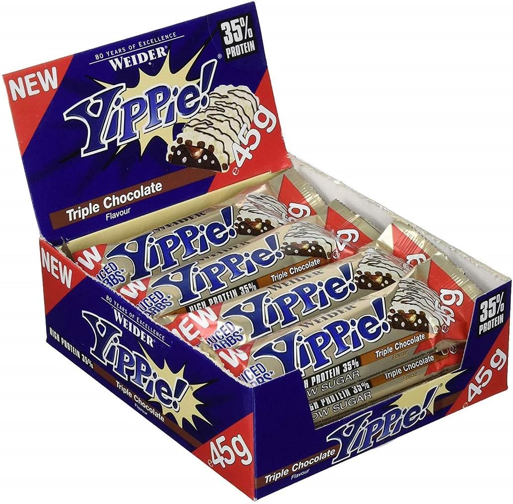 Weider Yippie! Protein Bar, Brownie Vanilla, Europe's Favorite Protein Bar, Great Taste, Perfect Snack, 12 Pack, 45g