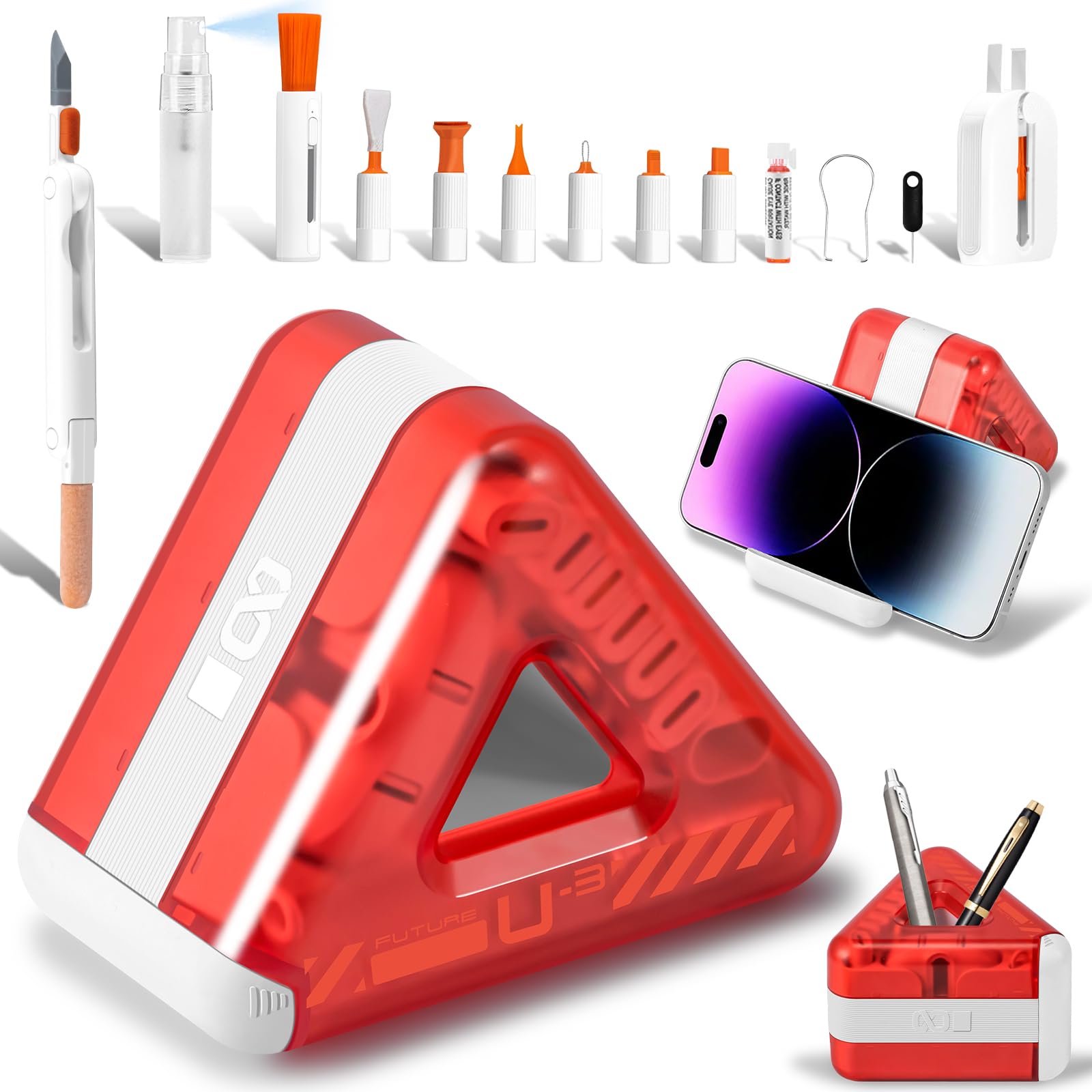 walrfid Electronic Laptop Keyboard Screen Cleaner for MacBook Pro iPhone Airpod iPad, Computer Tablet PC Car Flat Screen Cleaning Spray Brush Pen for Smart TV Cell Phone Camera Lens Earbud - Red