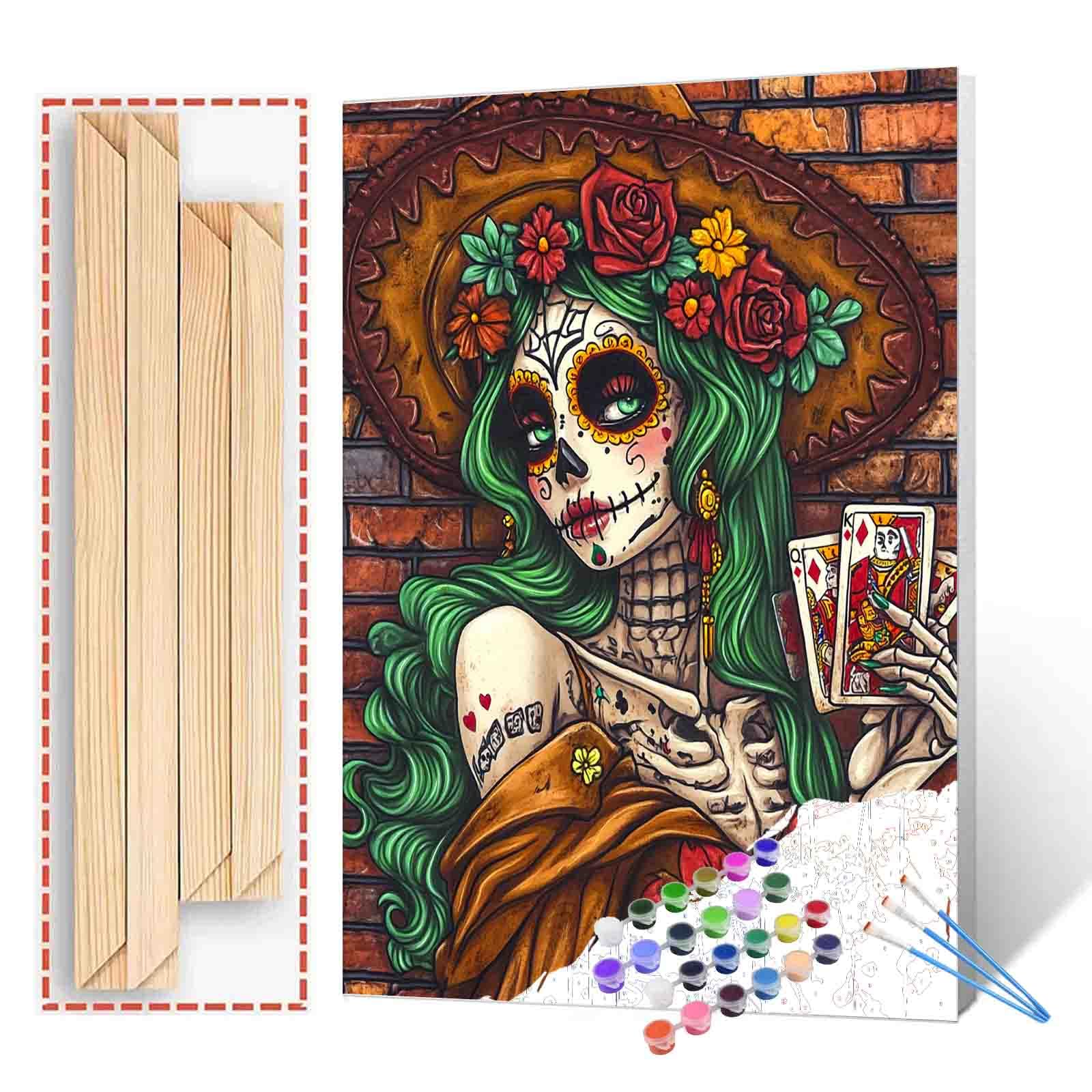 Sugar Skull Paint by Number for Adults Beginner Day of The Dead Woman Paint by Number Kits on Canvas with Brushes and Acrylic Pigment DIY Paintwork Home Wall Decor Gifts 16"x20"(DIY Frame)