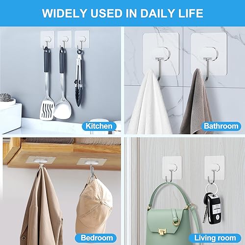Miniatura 10 de Adhesive Hooks for Hanging Heavy Duty Wall Hooks Self Adhesive Towel Coat Hooks Waterproof Transparent Hooks for Bathroom Shower Kitchen Keys Door