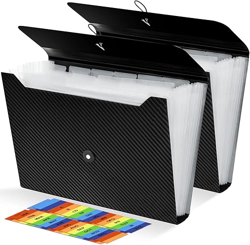 2 carpetas expansibles para archivos, 13 bolsillos, organizador para archivos de acordeón, tamaño carta A4, organizador de recibos de documentos de