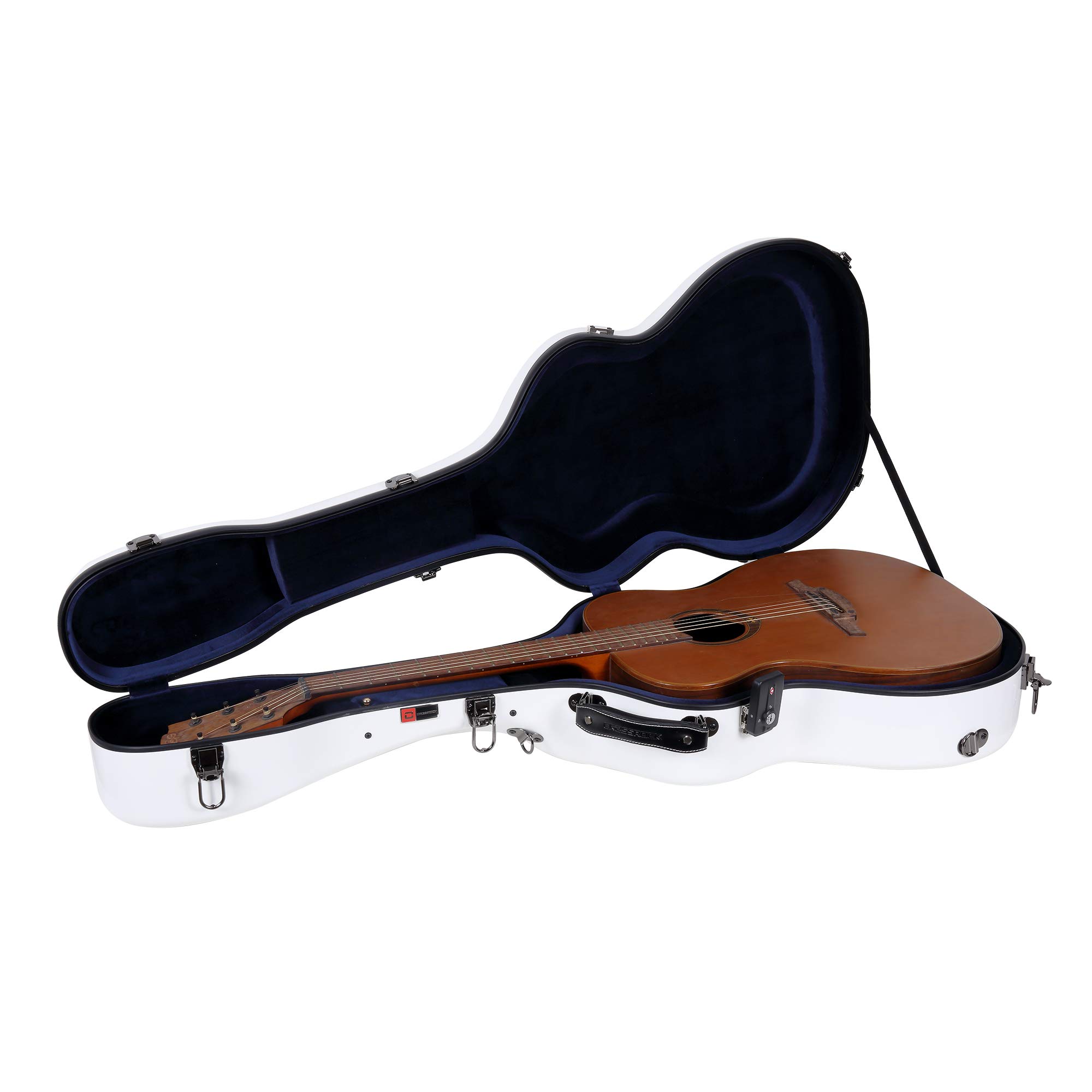 Crossrock Deluxe Fiberglas-Koffer für OM, Martin 000 Gitarren, TSA-Verriegelung (CRF2021OMWT)