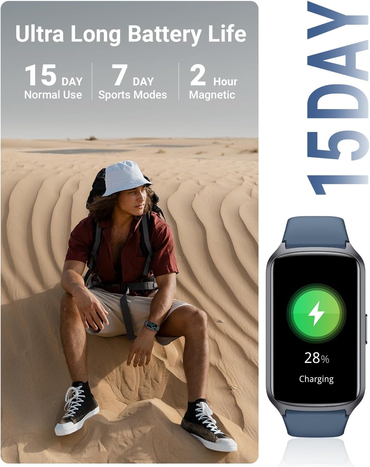 Rastreador de fitness con frecuencia cardíaca 24/7, oxígeno en sangre, presión arterial, rastreador de sueño, contador de pasos, rastreadores de actividad impermeables 5ATM y relojes inteligentes para