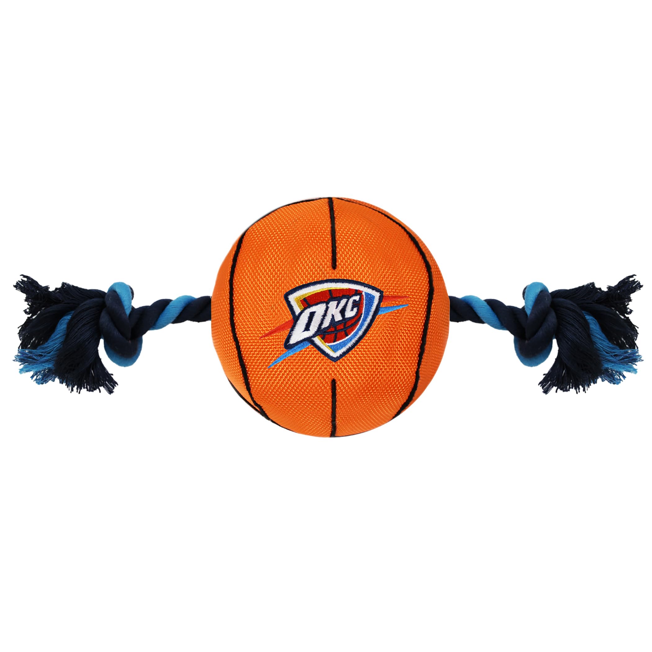 Pets First NBA Oklahoma City Thunder Basketball Toy. - Tough Nylon Pet Toy with Tug Ropes & Inner Squeaker, one Size