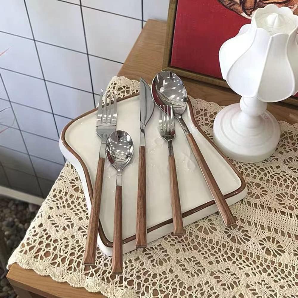 Stainless Steel Flatware Set, Mirror Polished Cutlery Utensil Set, Silverware Set Wooden Handle, Home Kitchen Eating Tableware Set for Hotel,Silver-50 -Silver-50