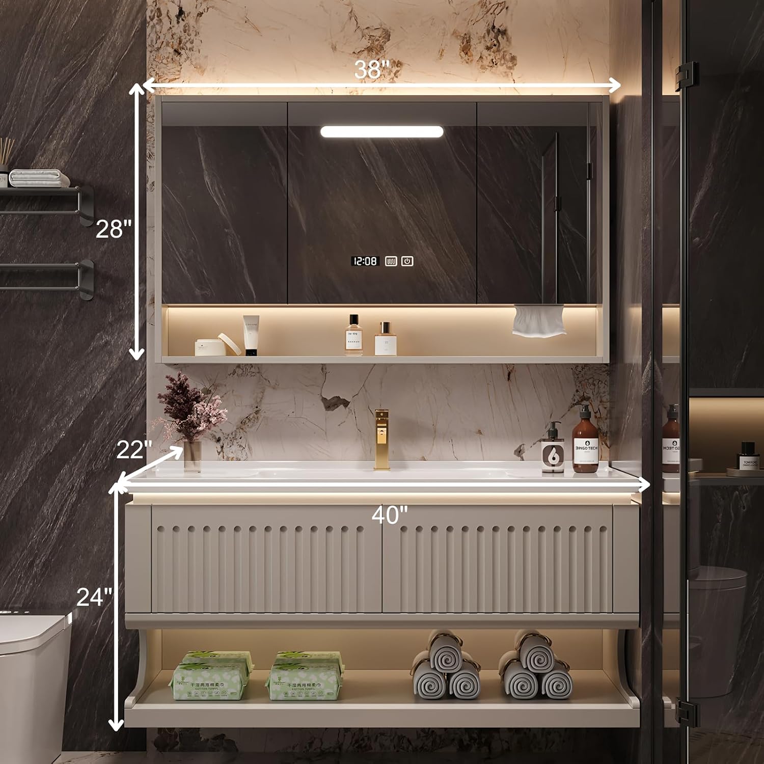 Dimensions of LUTHXAY 40-inch Floating Bathroom Vanity