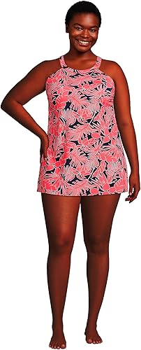 Lands' End Vestido de natación de cuello alto resistente al cloro para mujer, con tirantes ajustables
