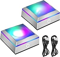 Vista 8 de EEEKit Paquete de 2 bases de luz LED de 6 colores, placa de exhibición redonda antideslizante de 3 pulgadas, soporte plano y esférico de bola