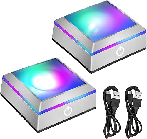 EEEKit Base de exhibición de luz LED de 2 piezas para arte de cristal 3D, 6 colores cuadrados cuadrados esféricos esféricos espectáculo bola de