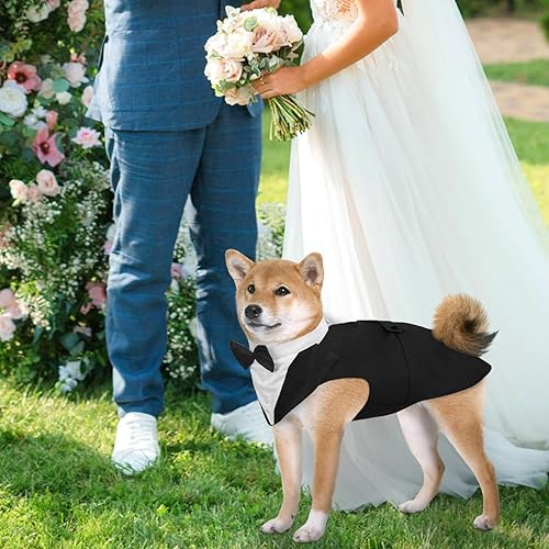 Miniatura 5 de DORA BRIDAL Esmoquin formal para perros medianos y grandes, traje de fiesta de boda para mascotas Labrador con cuello de corbatín desmontable,