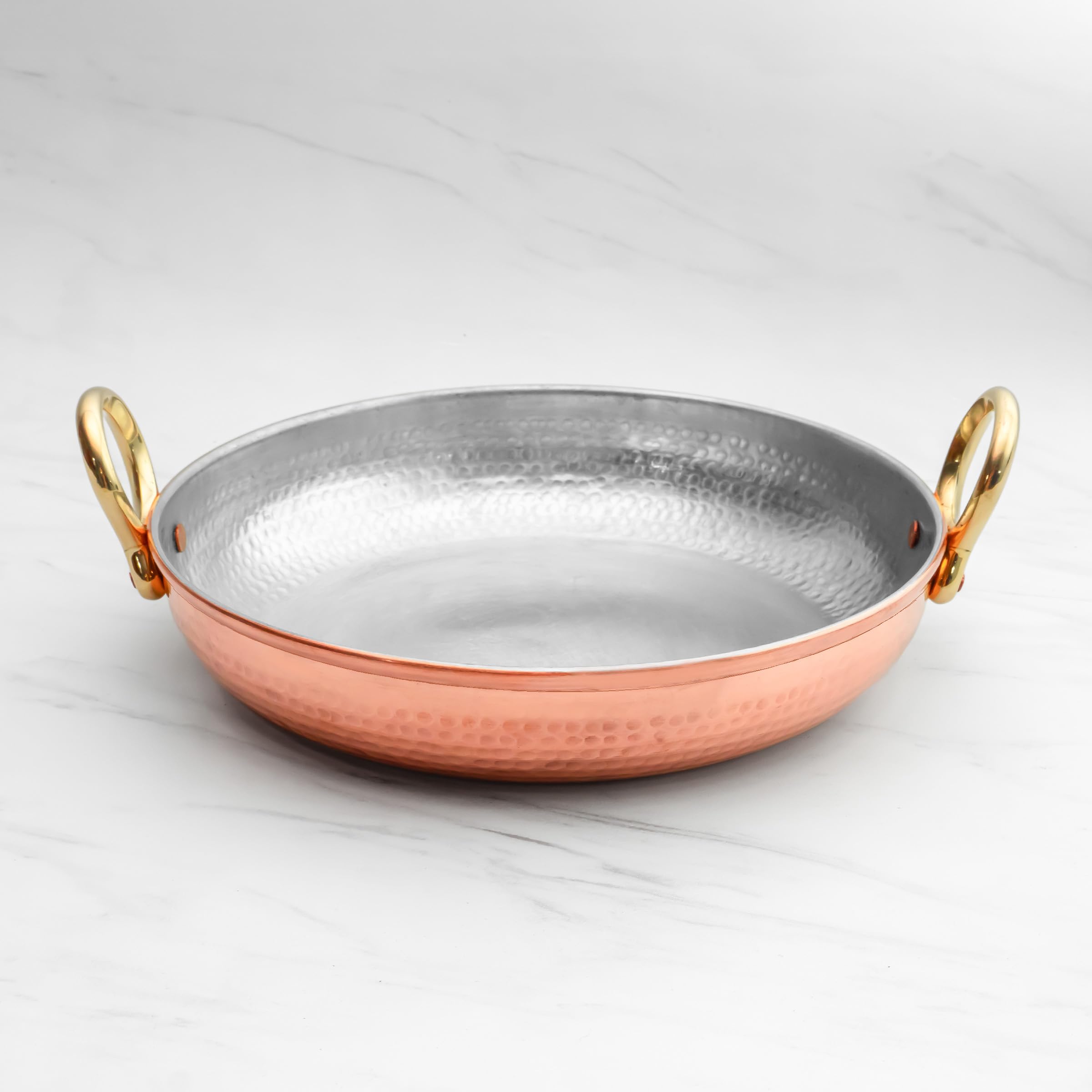 Healthsmith - 100% Pure Copper Fry Pan/Kadai with Handles - Handcrafted & Tin-Coated - Lead-Free & Harmless - Provides Several Health Benefits - Lasts a Lifetime - 3.5L, 1.6kg