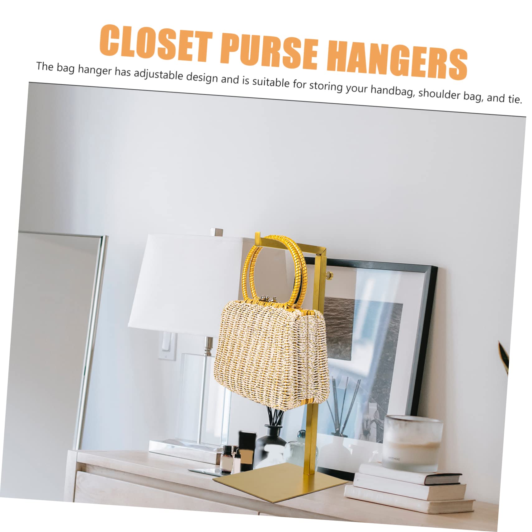 Soporte de exhibición vertical para bolsas y ropa, 4 perchas de metal para bolsos, bolsos, carteras, corbatas y bolsas de mensajero, organizador de armario y estante de almacenamiento