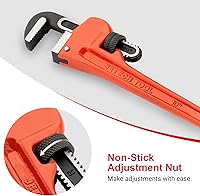 Vista 16 de Jetech 12-inch Heavy Duty Straight Pipe Wrench, Adjustable Aluminum Plumber with Floating Hook Jaw and I-Beam Handle, Red
