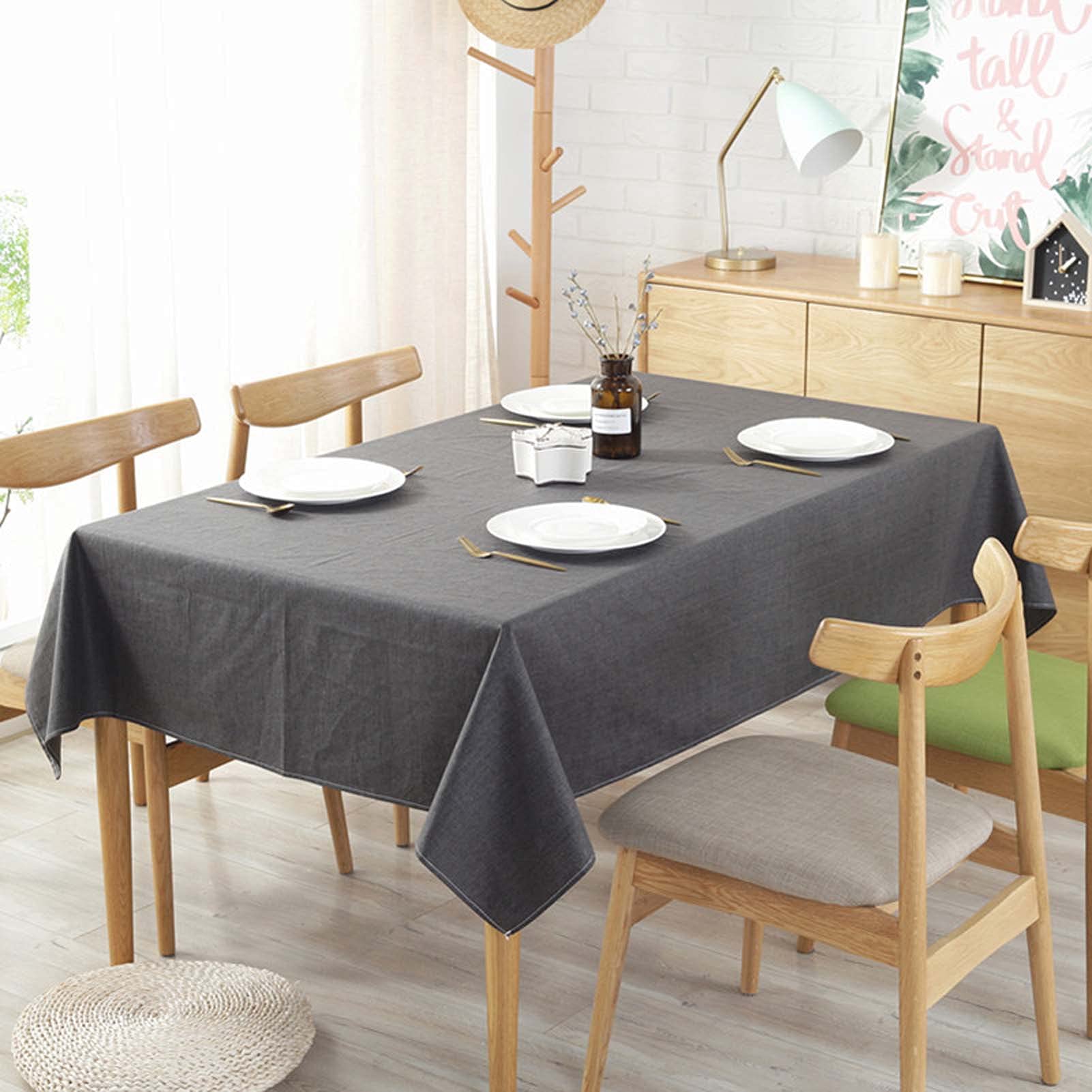 Nappe de couleur unie en coton et lin lavable 140x300 nappe rectangulaire extérieur noire