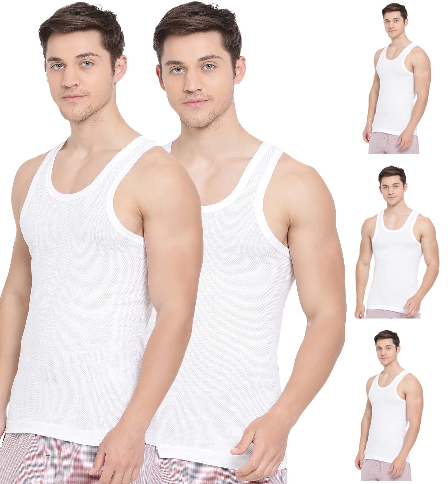 lux cozi Air-Cool Cotton Scoop Neck Sleeveless Men's Vest - Pack of 5 (#Air-Cool-White-RN)-picture-31