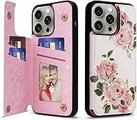 Vista 41 de UEEBAI Funda tipo cartera para iPhone 15 Pro Max con tarjetero, cubierta de cuero PU con soporte, bloqueo RFID, doble cierre magnético, relieve