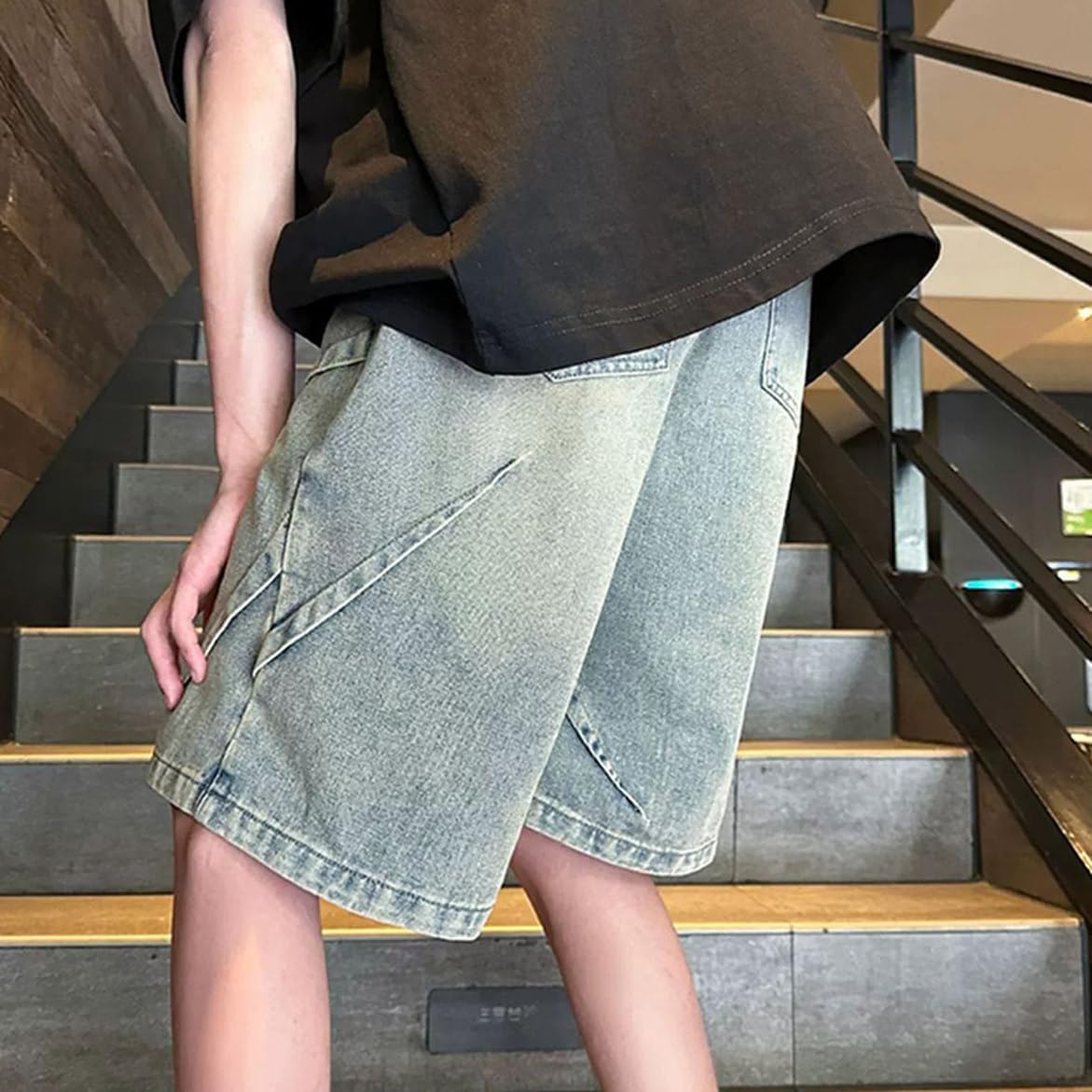 [lsjdln] ハーフパンツ メンズ デニム 膝丈 五分丈 デニム ストレッチ ウエストゴム ショートパンツ 短パン サルエルパン