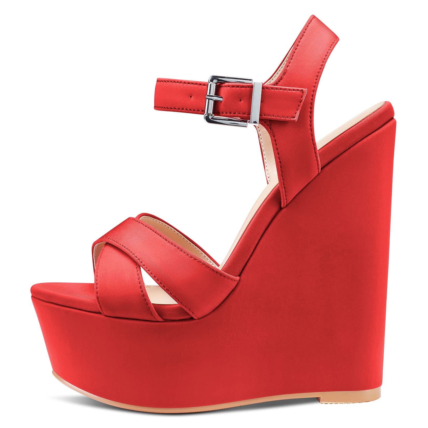 Castamere Mujer Alto High cuña esparto Plataforma Heel 15 CM Heels Abierta Punta Sandalias Correa Tobillo Cierre con Hebilla Sexy Dress de Boda