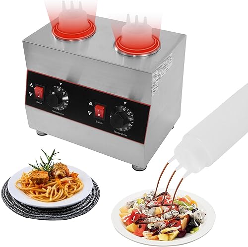 Miniatura 3 de Dispensador de calentador de dulce de azúcar caliente comercial de 320 W, 2 ollas, calentador eléctrico de salsa de queso, dispensador de queso