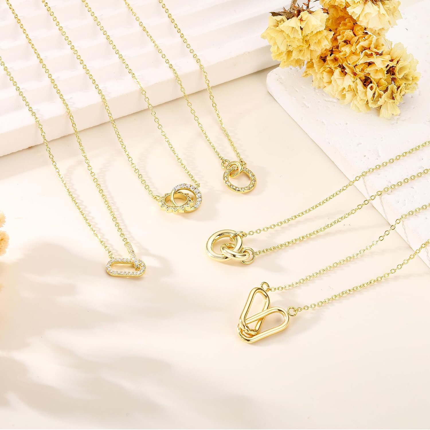 Turandoss Gold Necklaces for Women - Dainty 14K Gold Plated Interlock Stackable Necklace Trendy CZ Circle Interlocking Necklace Personalized Layered Cubic Zirconia Pendant Necklaces for Women