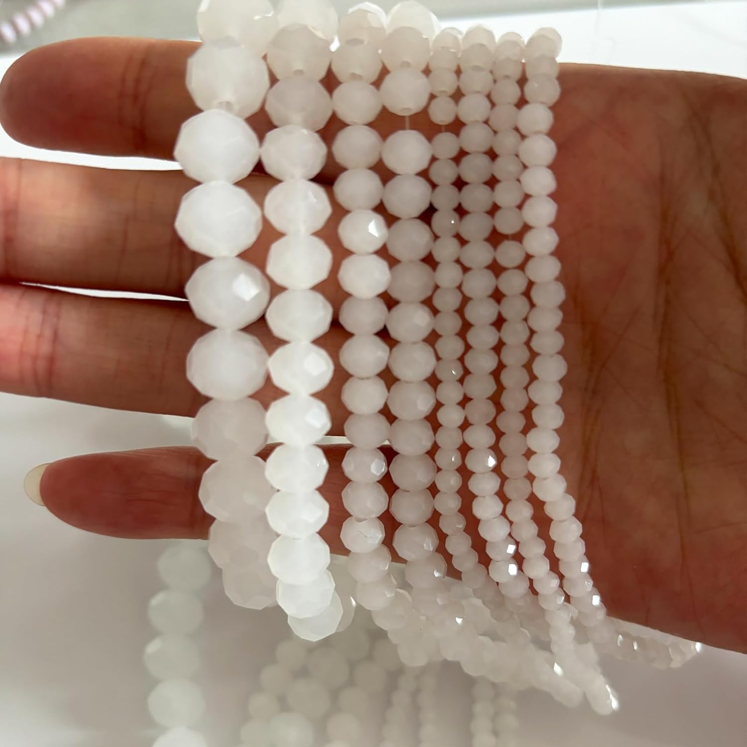 CrzBeadss 780Pcs Briolette Crystal Glass Beads for Jewelry Making, 3-10mm Faceted White Crystal Beads for Bracelets, Rondelle Glass Beads Bulk for Crafts Wine Charms Wind Chimes Suncatchers - Image 2