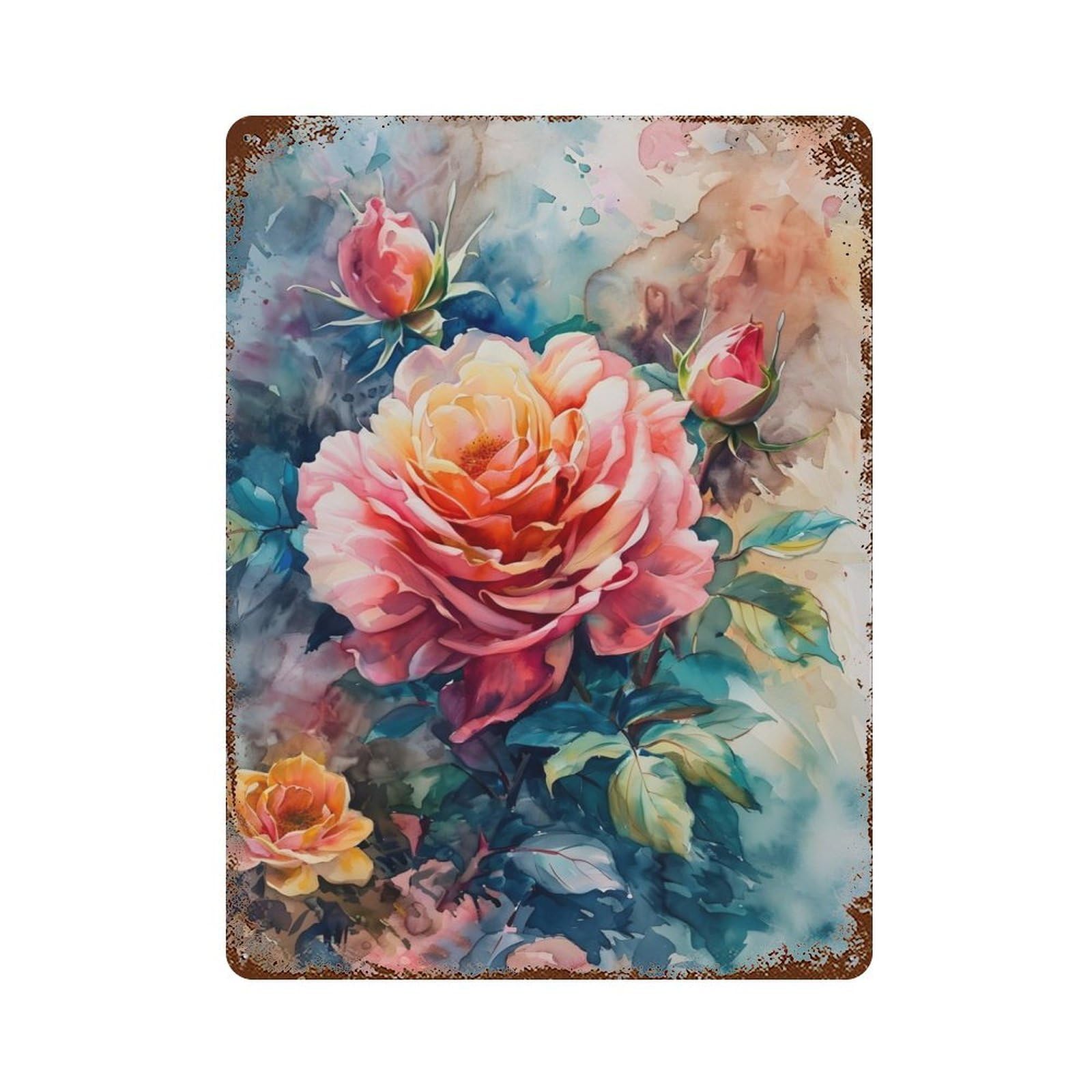 Flower Painting Vintage Rust Metal Sign 15.7"x11.8", for Pub, Kitchen And Man Cave Decor, Rustic Home Decor