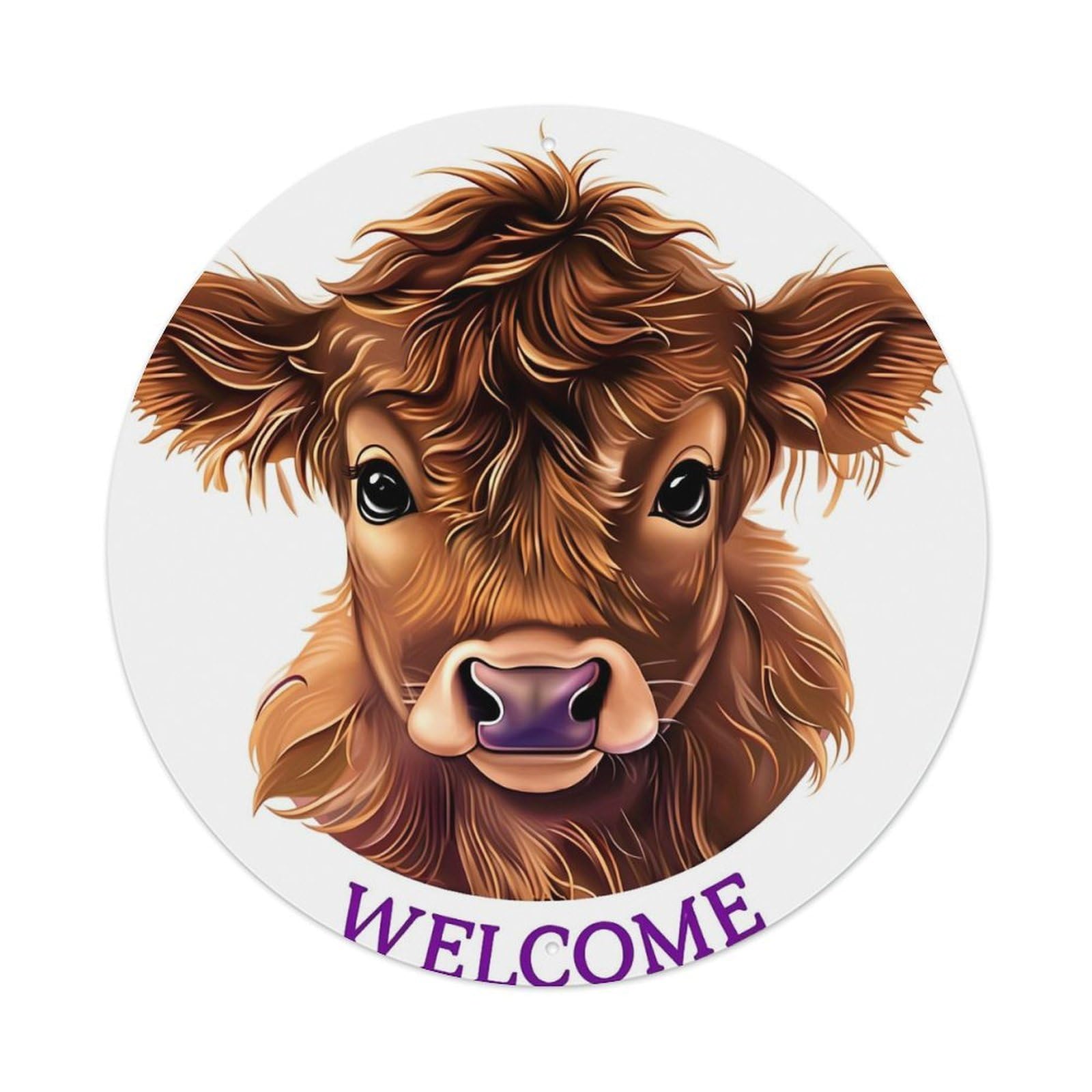 Cow Face Welcome Sign Art Retro Metal Sign Round Tin Sign, Vintage Decor Art Poster for Bar, Home, Man Cave, Kitchen, Laundry Room Gift 8x8Inch