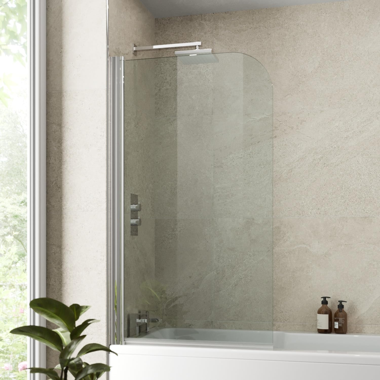 LUXURA® Chrome Over Bath Shower Screen Door 6mm Clear Toughened Safety Easy Clean Glass Panel Bathroom Hinged Bath Screens 1400 x 800mm 180° Pivot