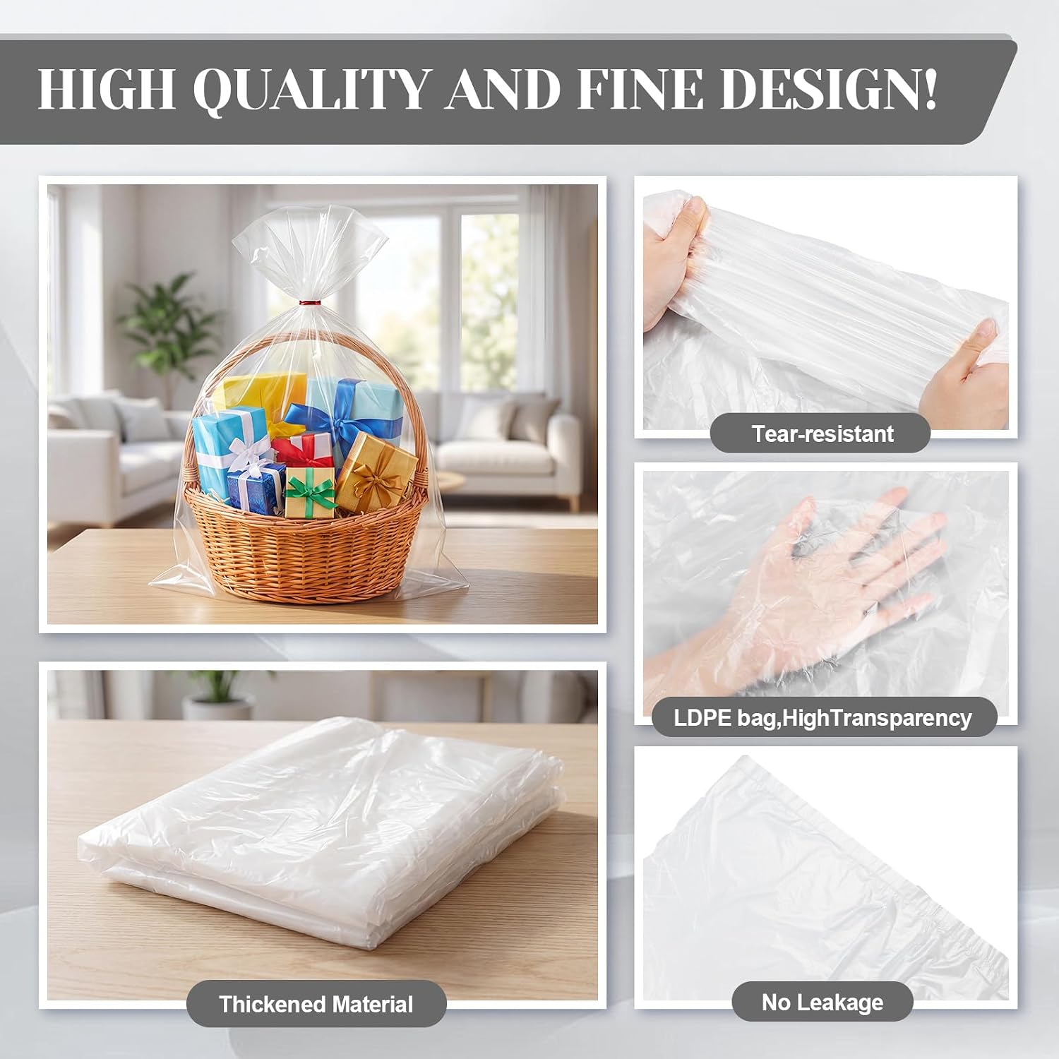  100 Pcs Large Clear Plastic Bags Poly Bags Plastic Packaging Flat Poly Popcorn Large for Bread Dough Clothes Toy 1.1 Mil (18" X 24") thumbnail