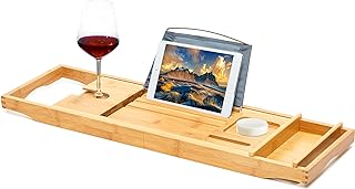 10 Bathroom Tub Decor Ideas for a Relaxed Spa Look 26 RoyalHouse Bamboo Bathtub Caddy Tray, Expandable Bath Table Over Tub wit...