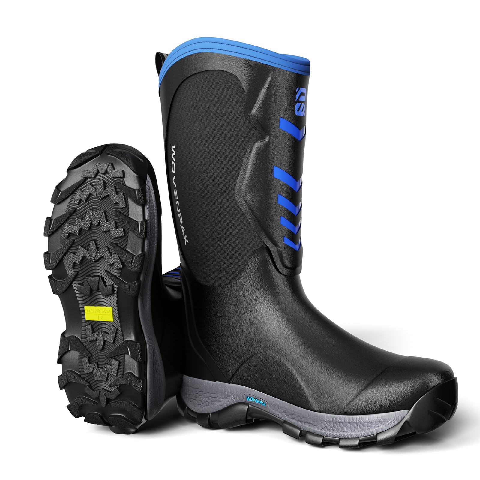 WOVENPAK Rubber Boots for Men, Mens Boots Waterproof Insulated Hunting Boots with Steel Shank, Neoprene Rubber Work Mud Boots Outdoor All Season, Size 10