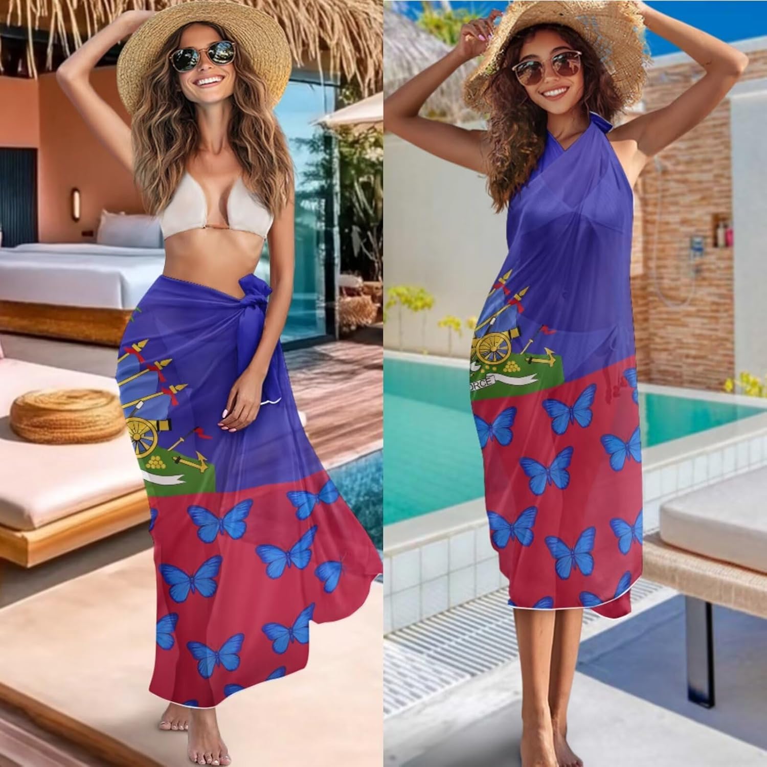 Xpyiqun Flag Bikini Sets for Women Swimsuits 3 Piece Halter Triangle Bathing Suit with Cover Up Skirt Swimwear Coverup