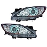 Headlight Assembly Compatible with Mazda 3 Sedan/Hatchback 2012 2013 Halogen Headlamp 6 Speed Transmission PAIR, MA2518143C/MA2519143C - BFD1510L0D/BFD1510K0D, CAPA Certified