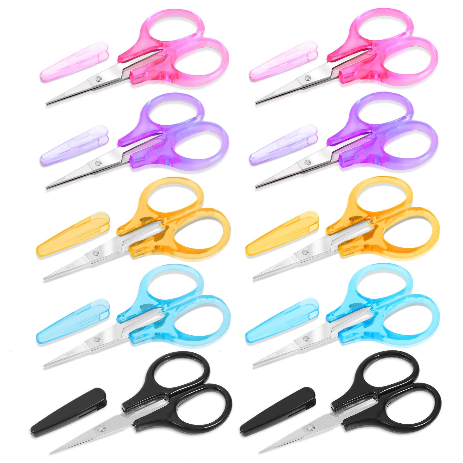 10pcs Small Scissors Detail Mini Scissors with Cover Stainless Steel Craft Scissor Bulk Portable Sharp Fabric Scissor with Cap for Paper Sewing Crafting Embroidery Quilting Knitting