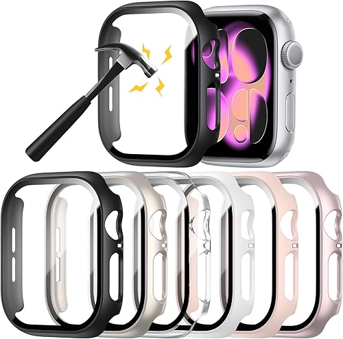 Miniatura 9 de Rontion - Juego de 6 fundas de PC rígidas con protector de pantalla de vidrio templado de 44 mm para Apple Watch SE 3/SE (2ª) Series 6/SE/5/4,