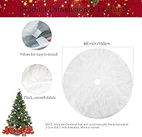 Vista 2 de Falda de árbol de Navidad de 58 pulgadas, falda de árbol de piel sintética nevada gruesa de lujo extra grande, terciopelo de felpa blanco