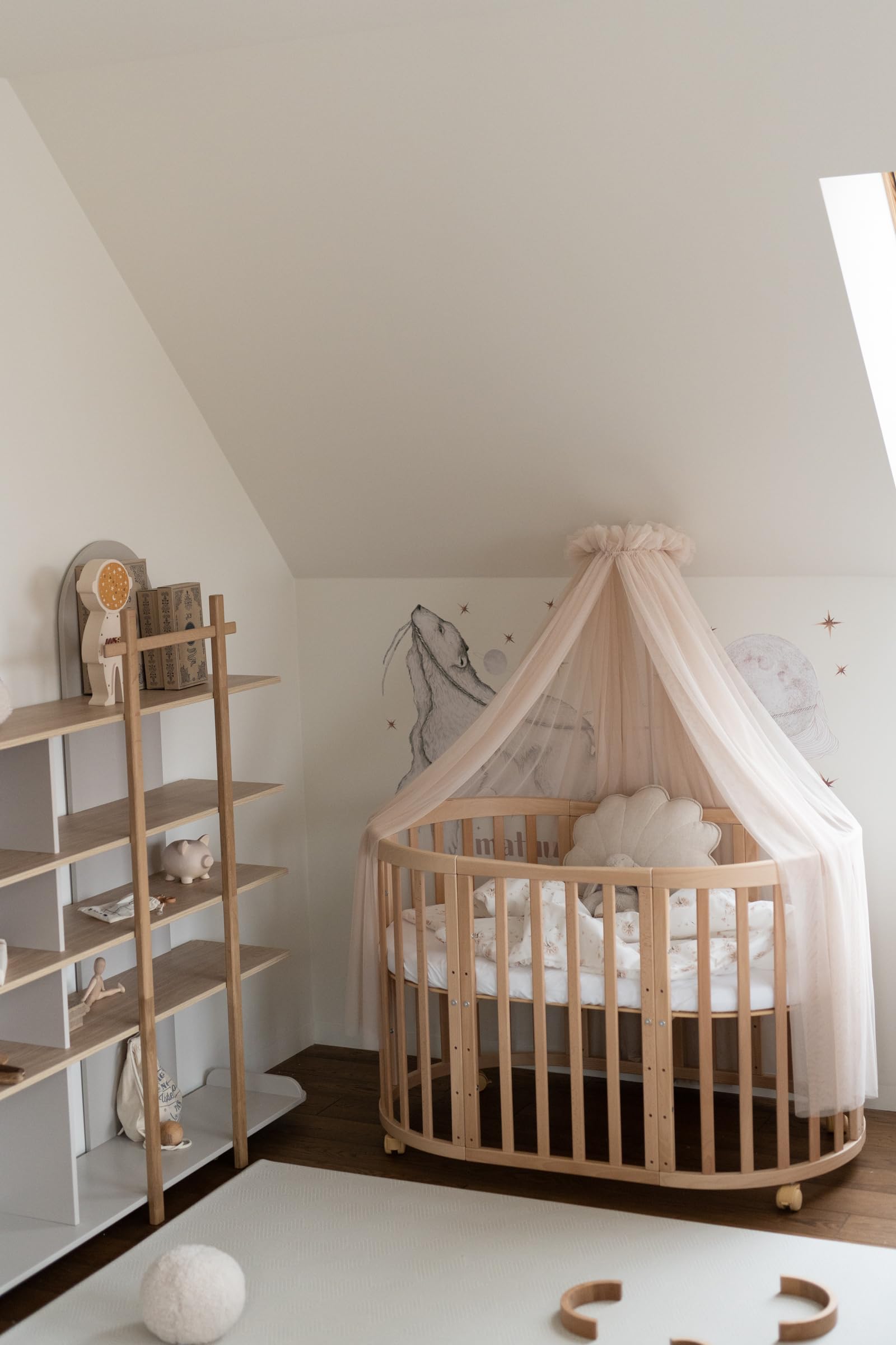 waldin Baldachin Betthimmel aus Tüll mit Himmelstange ohne Bett | für Babybett und Wiege, Weicher Stoff, Höhe ca. 155 cm, OEKO TEX Standard 100, Farbe Beige